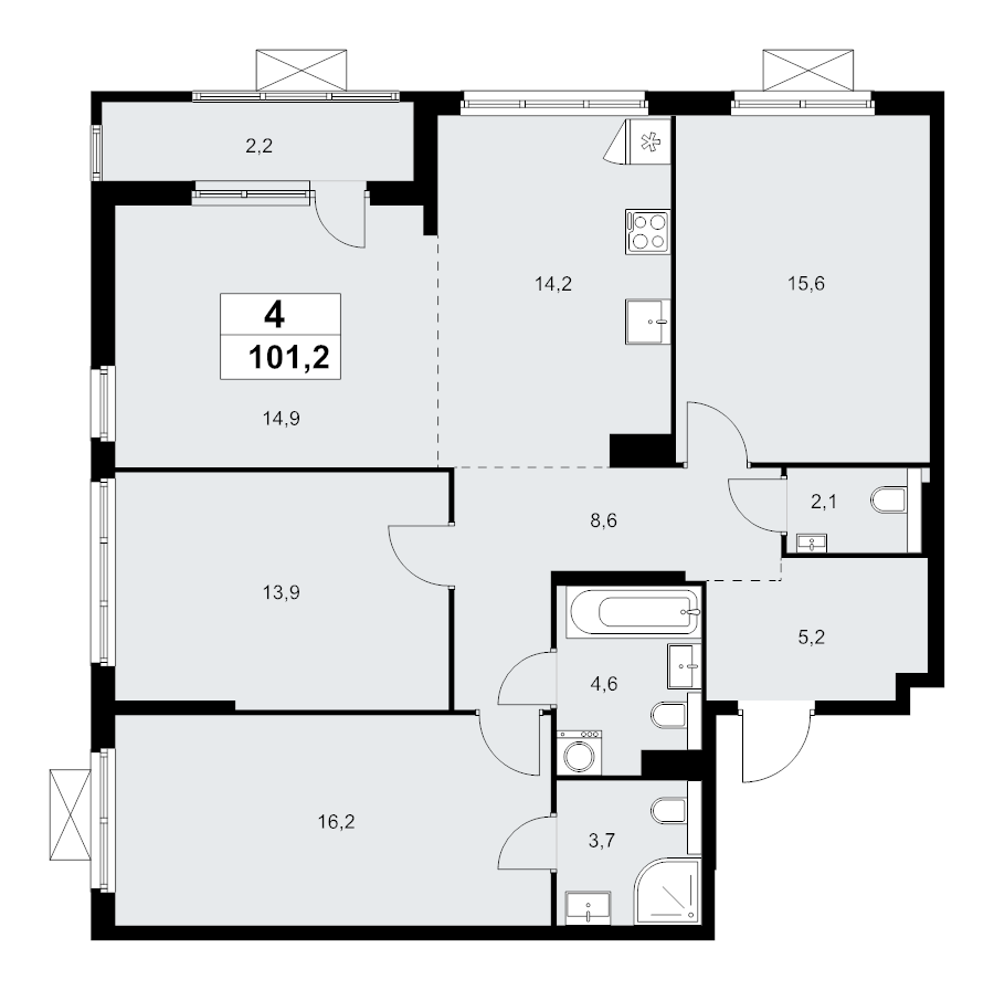 4 ккв (Евро) 101,3 м²