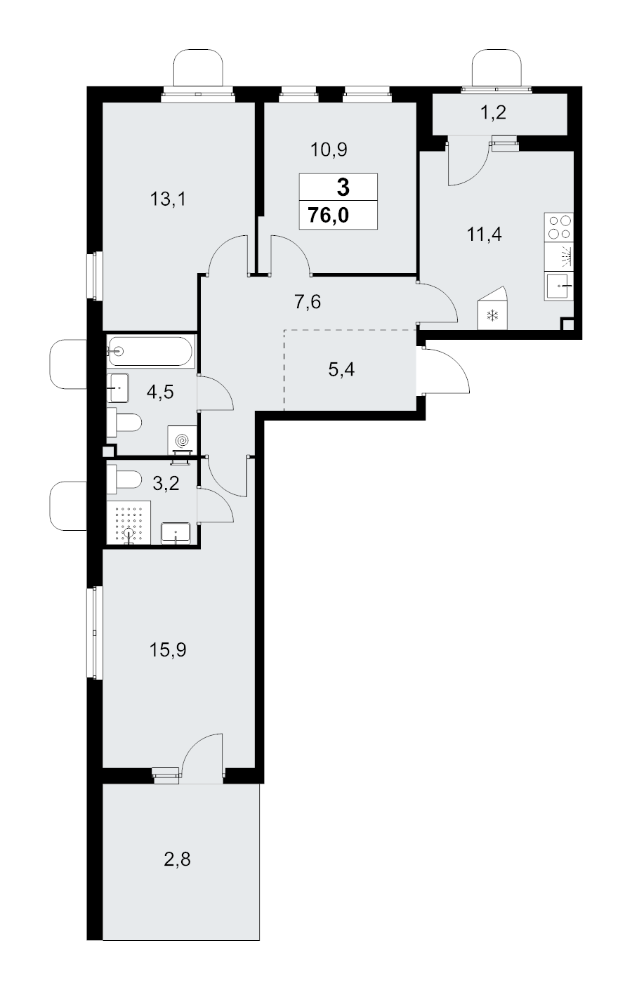 3 ккв 76 м²
