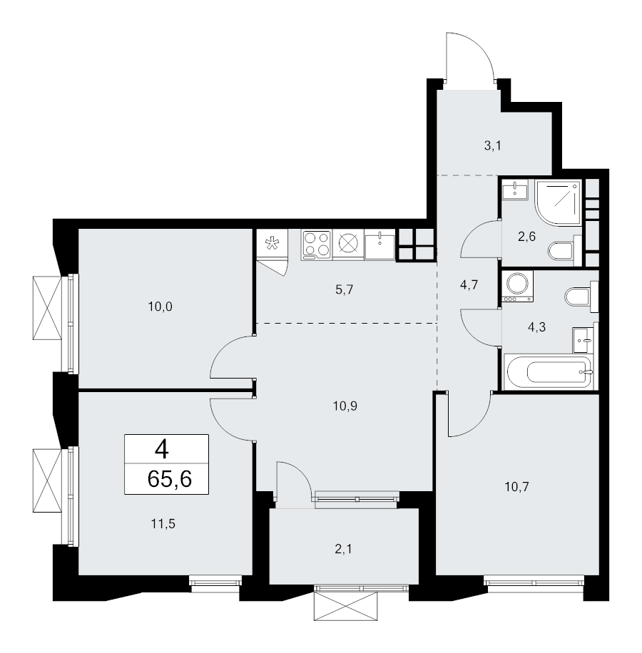 4 ккв (Евро) 65,6 м²