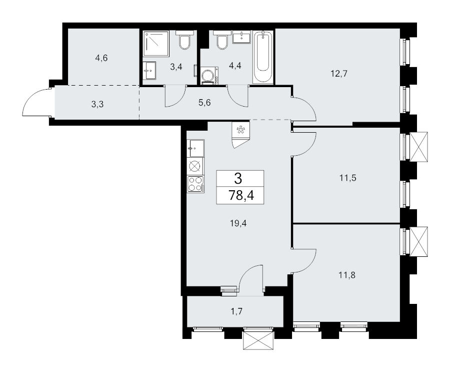4 ккв (Евро) 78,4 м²