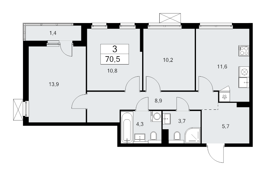 3 ккв 70,5 м²