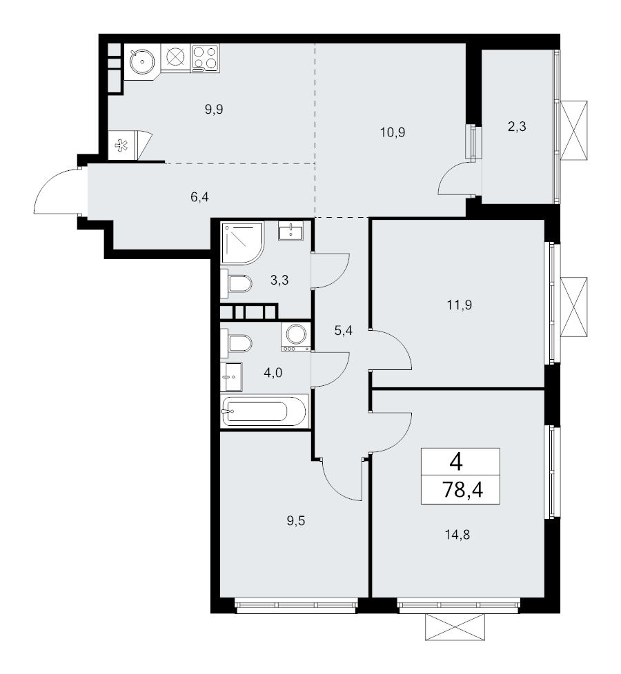 4 ккв (Евро) 78,4 м²