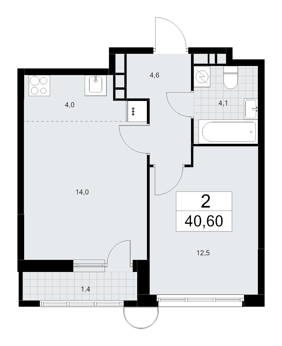 2 ккв (Евро) 40,6 м²