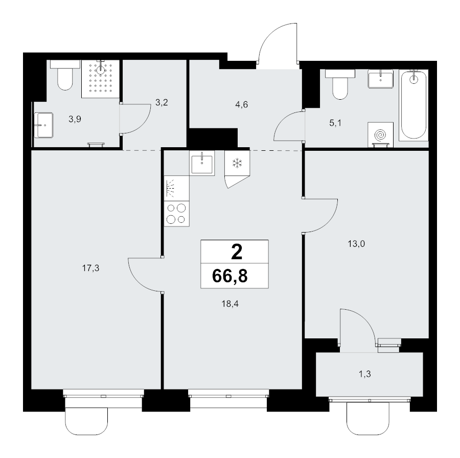 3 ккв (Евро) 66,8 м²