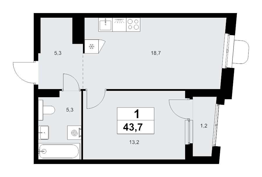 2 ккв (Евро) 43,7 м²
