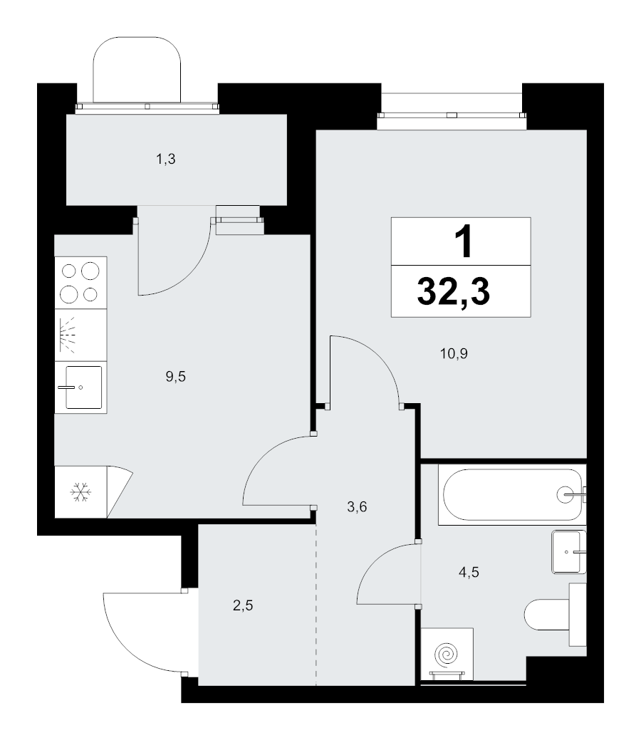 1 ккв 32,3 м²