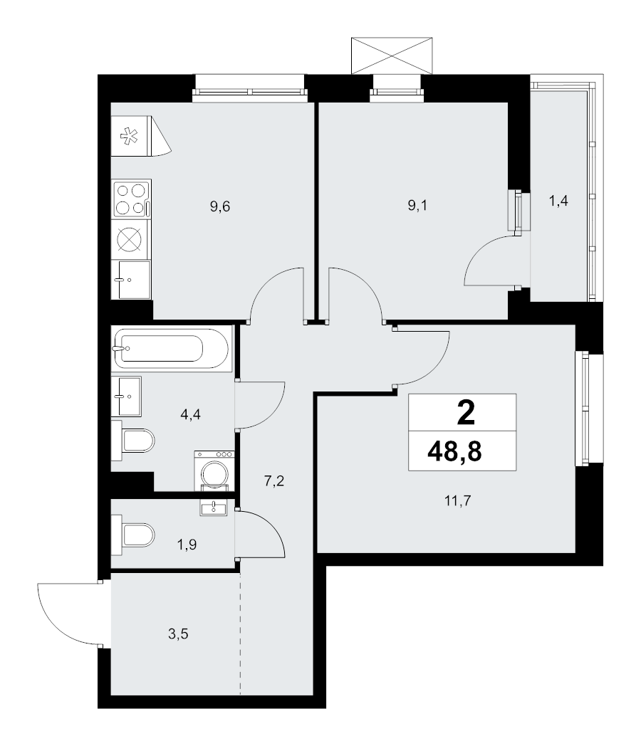 2 ккв 48,8 м²