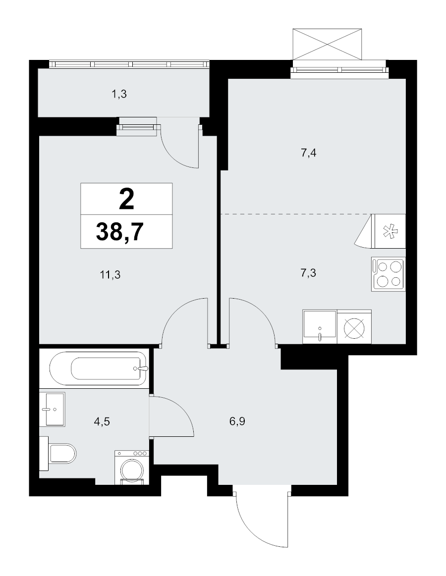 1 ккв 38,7 м²