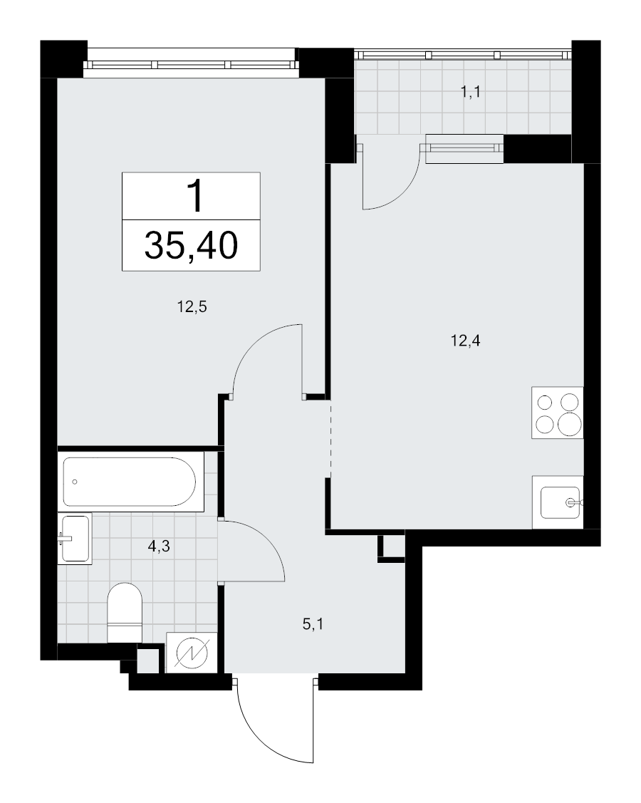 1 ккв 35,4 м²