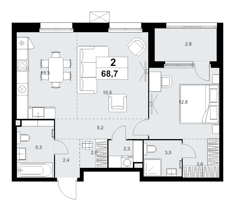 2 ккв (Евро) 68,7 м²