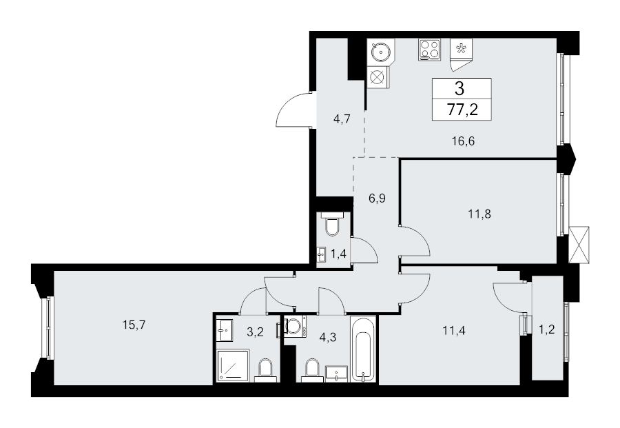 4 ккв (Евро) 77,2 м²
