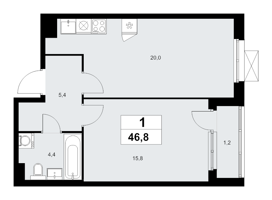 2 ккв (Евро) 46,8 м²