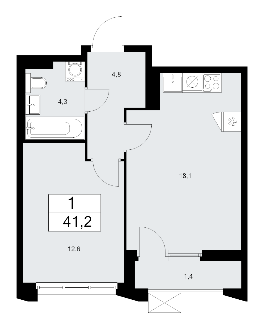 2 ккв (Евро) 41,2 м²