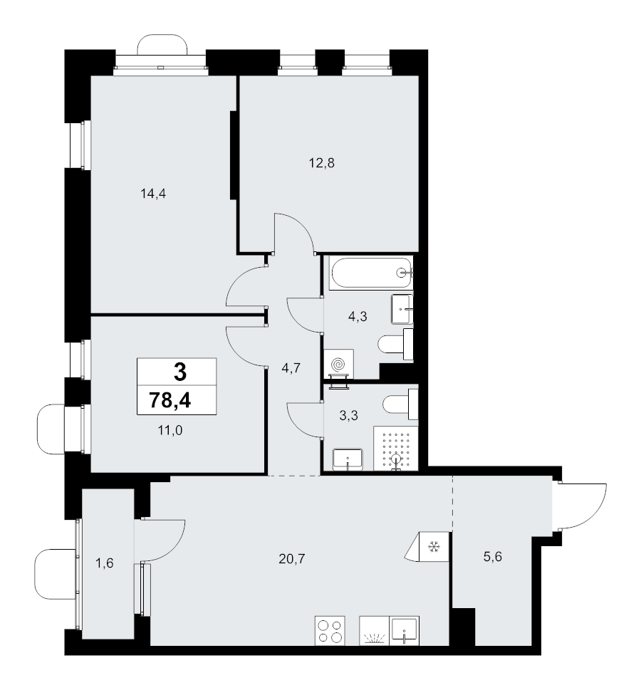 4 ккв (Евро) 78,4 м²