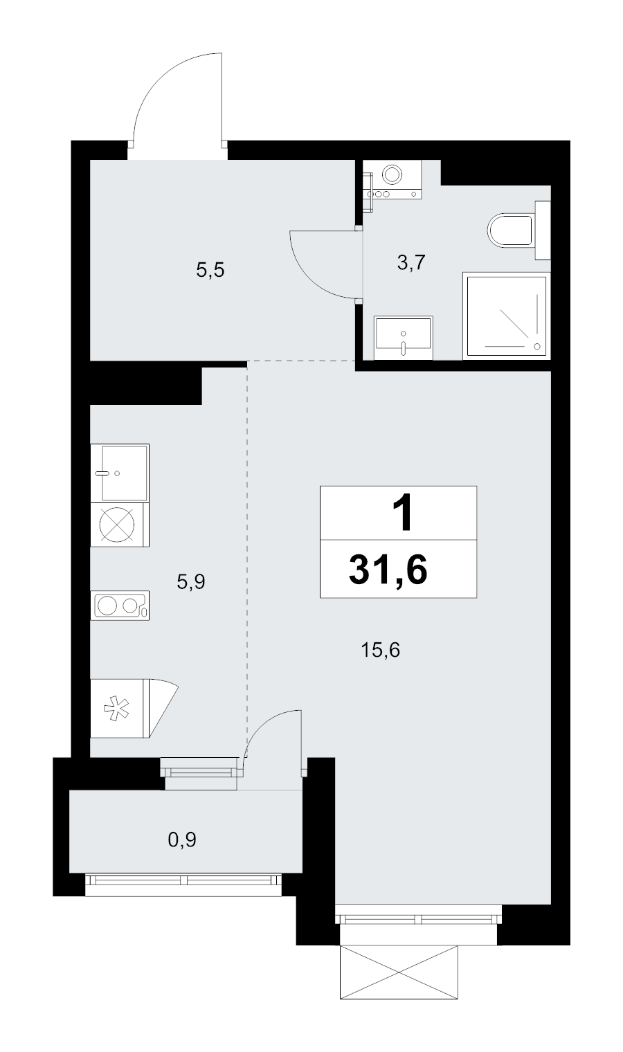 Студия 31,6 м²