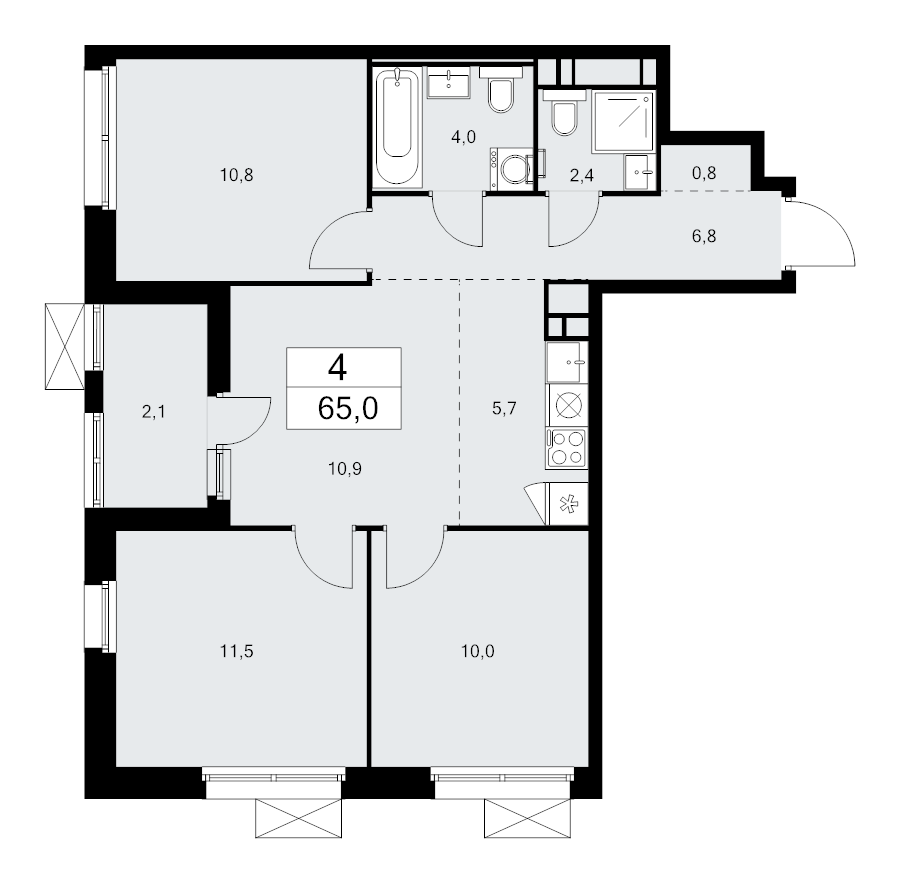 4 ккв (Евро) 65 м²