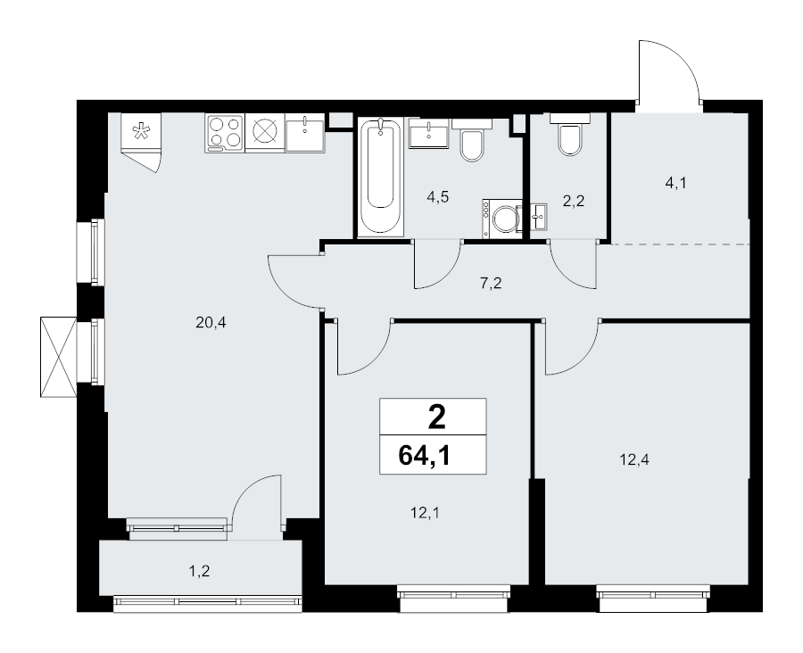 3 ккв (Евро) 64,1 м²