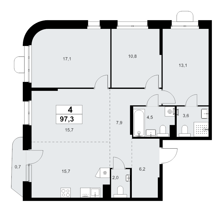 4 ккв (Евро) 97,3 м²