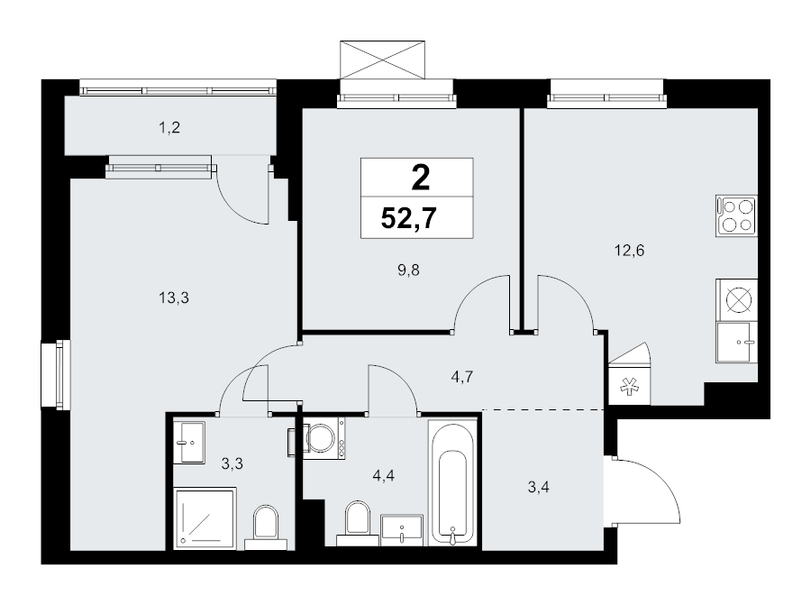 2 ккв 52,7 м²
