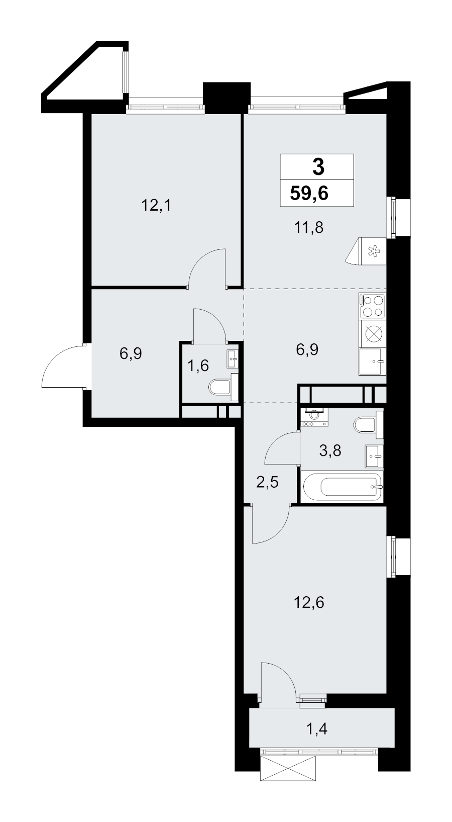 3 ккв (Евро) 59,6 м²