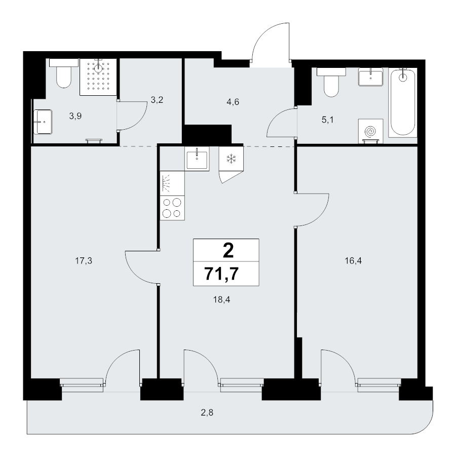 3 ккв (Евро) 71,7 м²