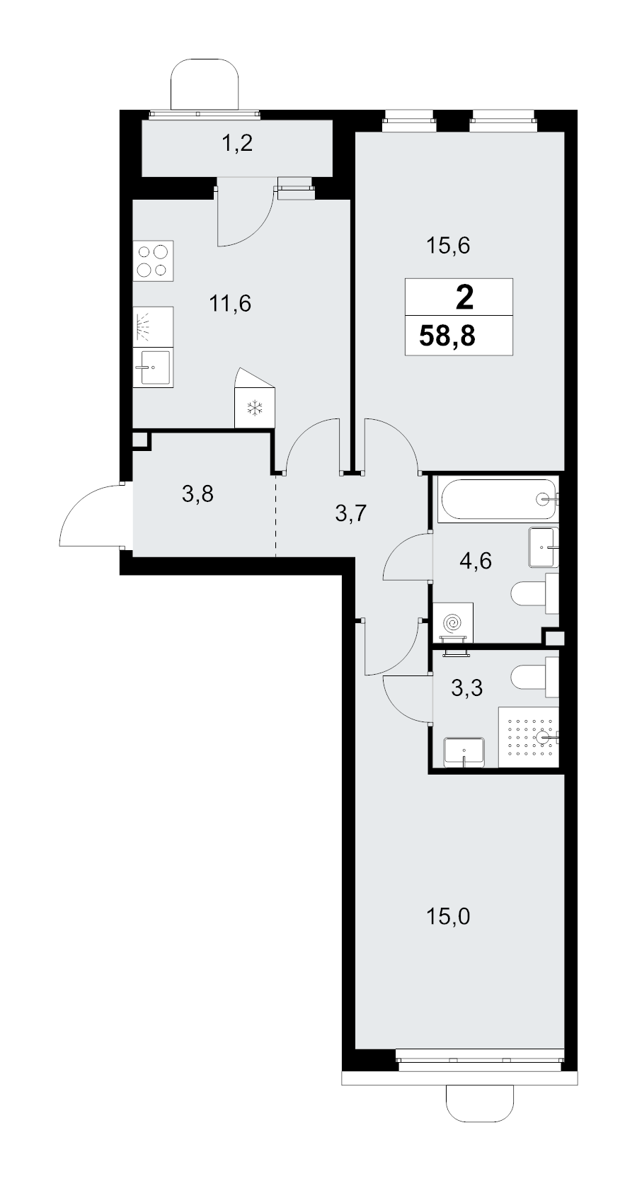 2 ккв 58,8 м²