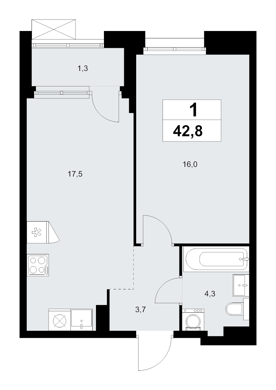2 ккв (Евро) 42,8 м²