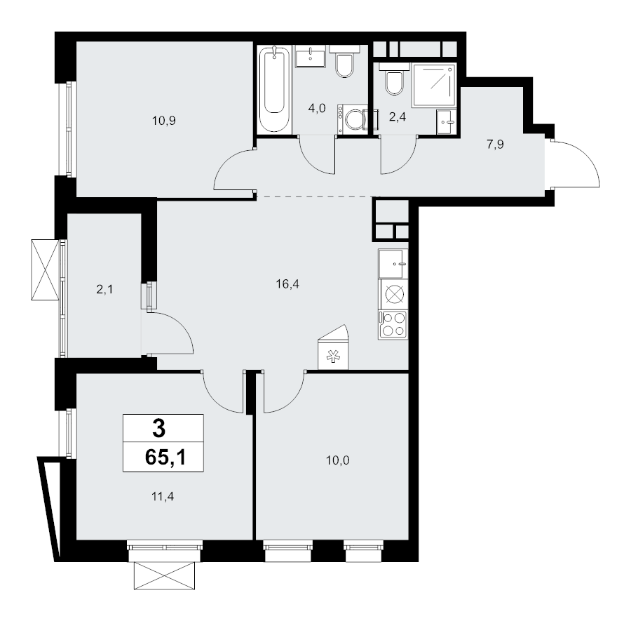 4 ккв (Евро) 65,1 м²