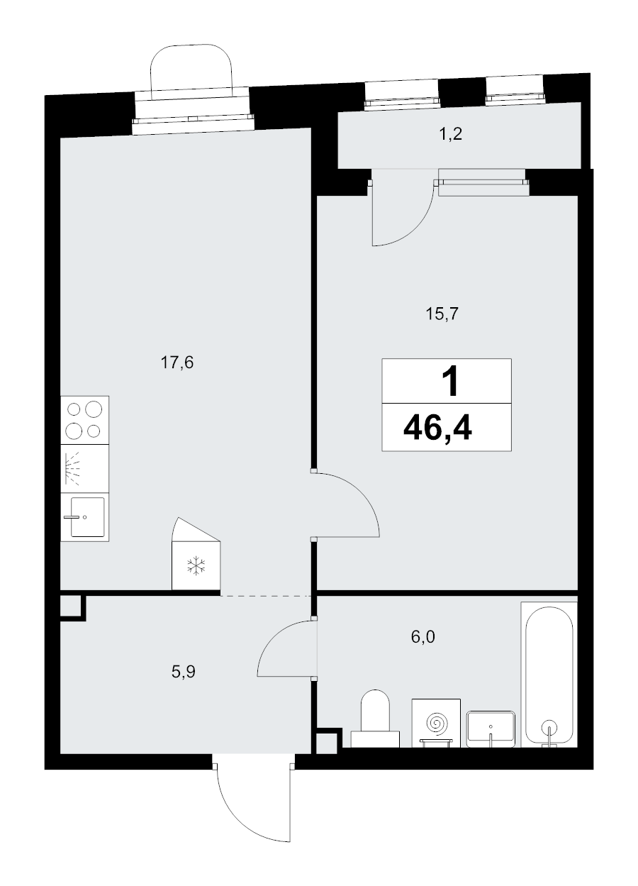 2 ккв (Евро) 46,4 м²