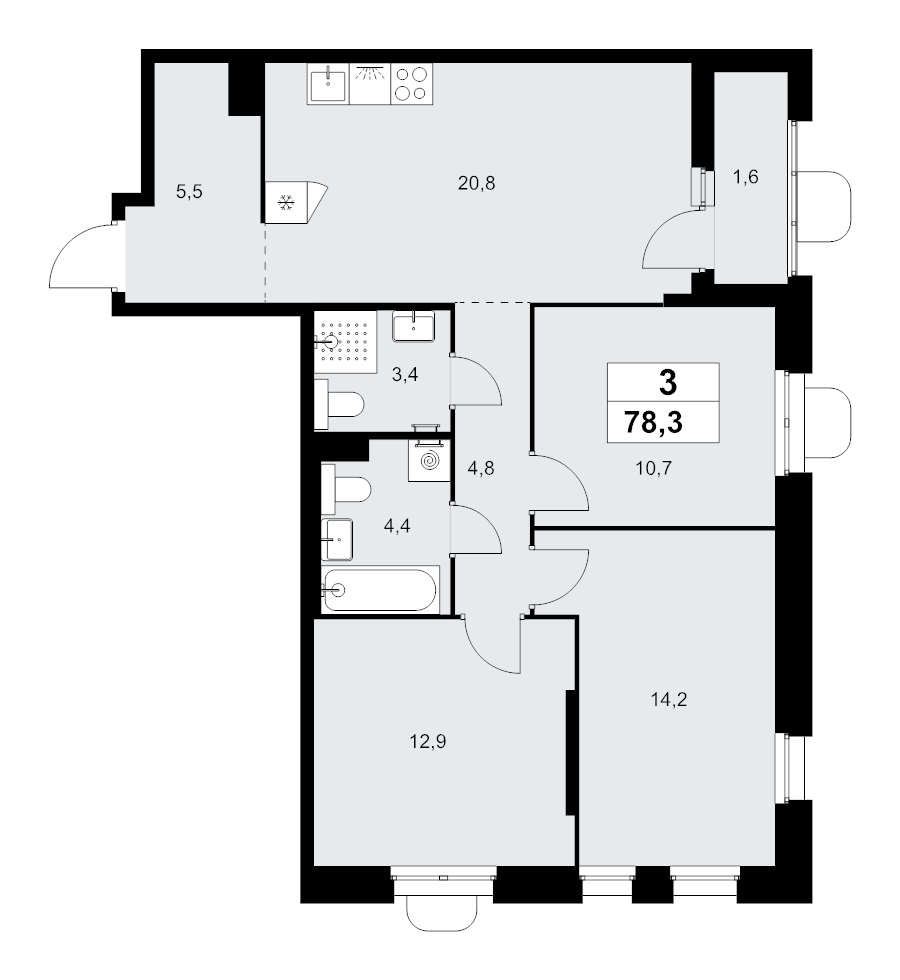 4 ккв (Евро) 78,3 м²