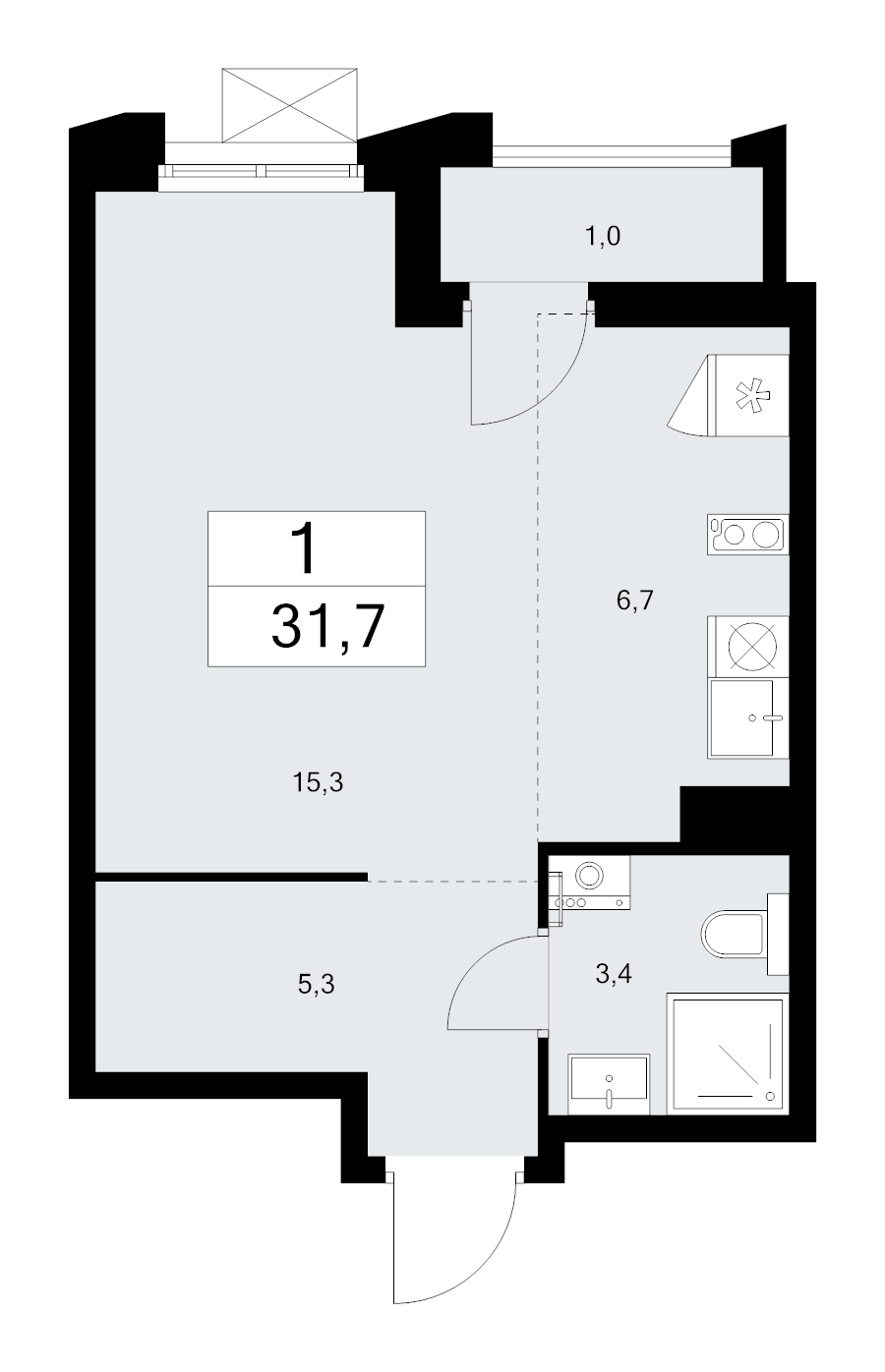 Студия 31,7 м²