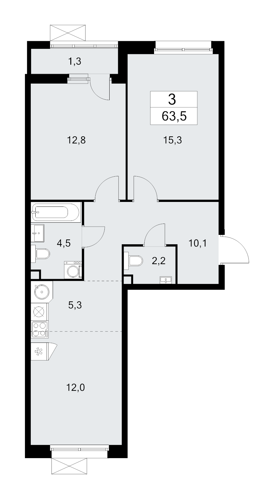 3 ккв (Евро) 63,5 м²