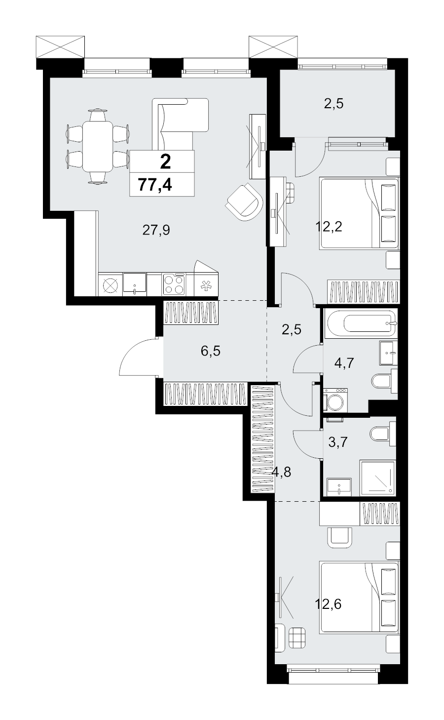 3 ккв (Евро) 77,4 м²