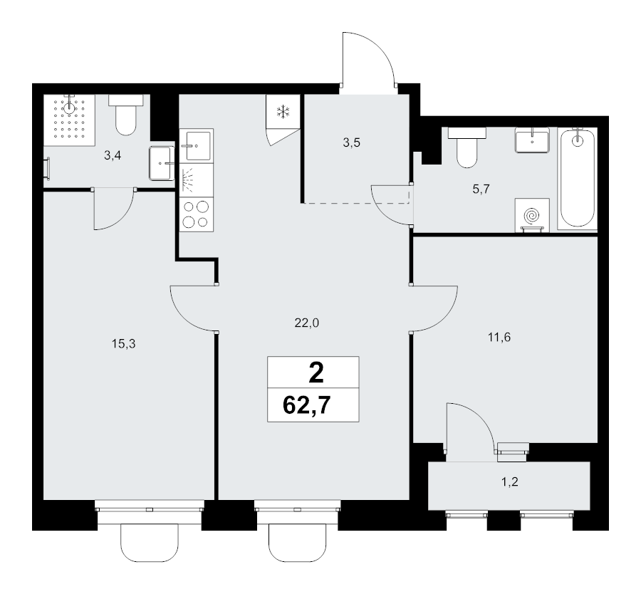 3 ккв (Евро) 62,7 м²