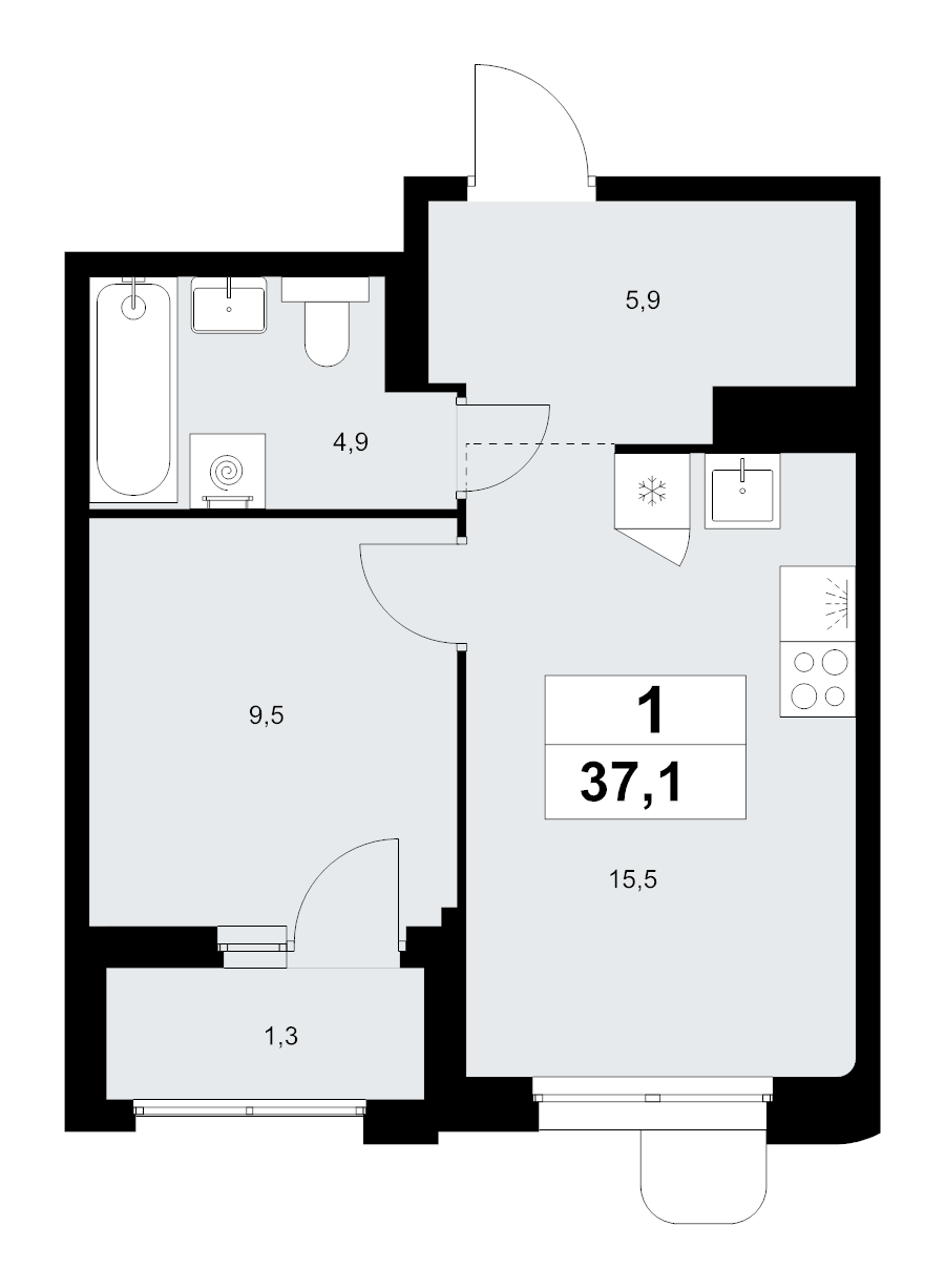 2 ккв (Евро) 37,1 м²