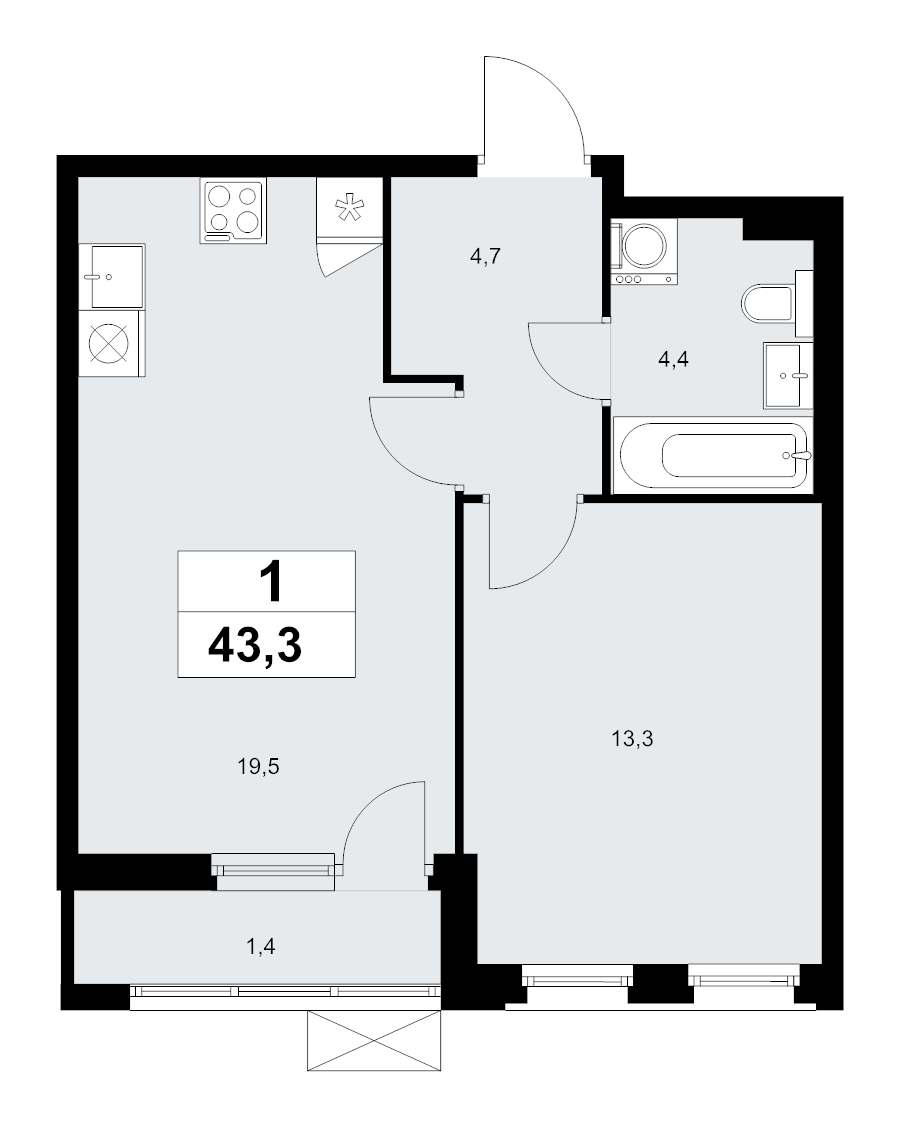 2 ккв (Евро) 43,3 м²