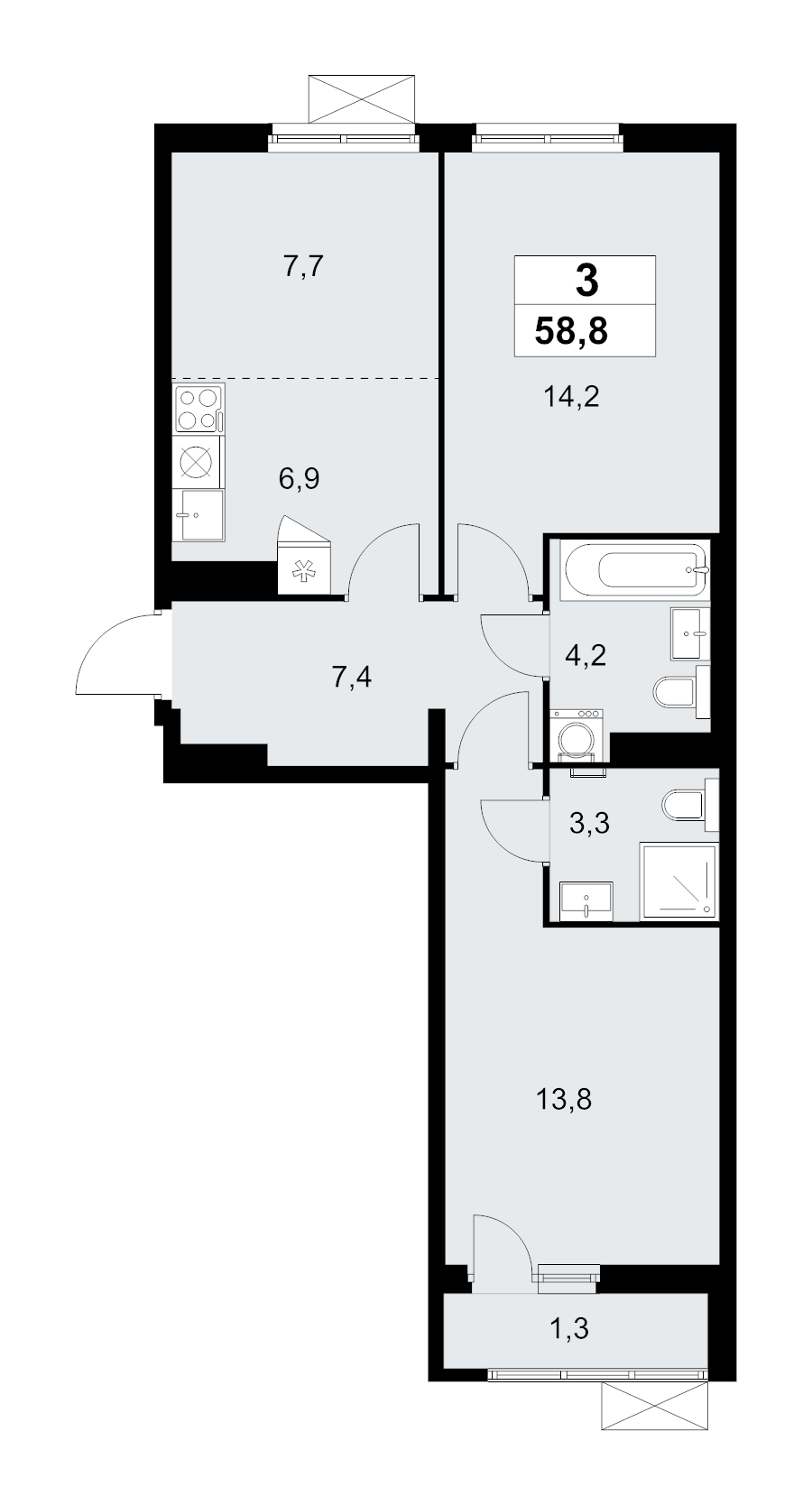 2 ккв 58,8 м²