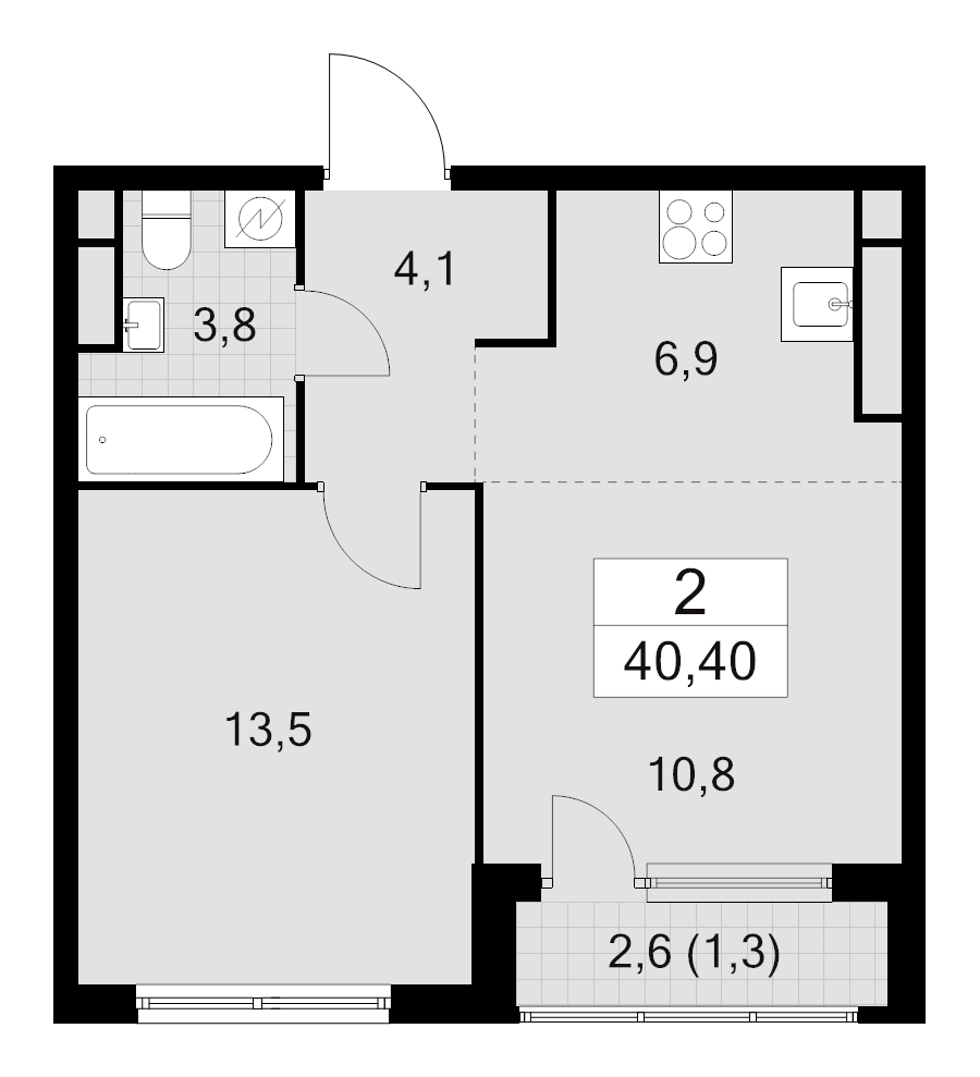 2 ккв (Евро) 40,4 м²