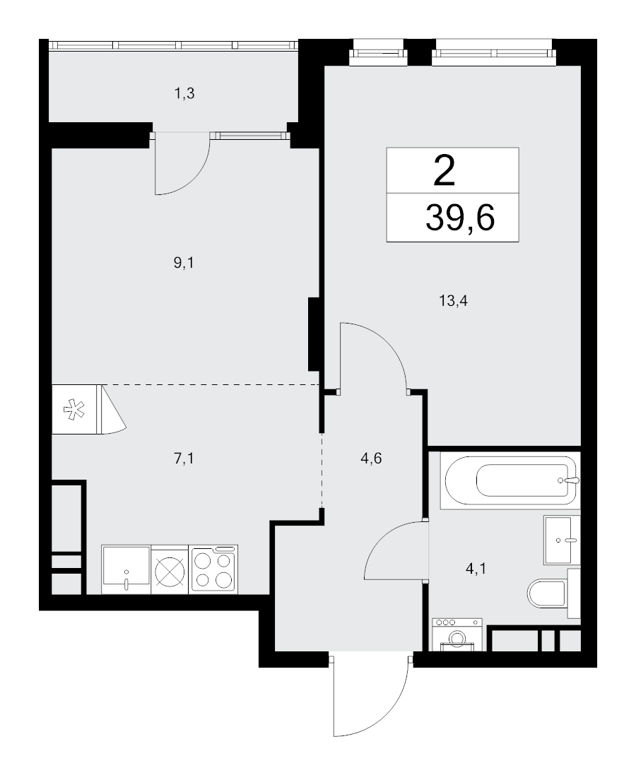 2 ккв (Евро) 39,6 м²