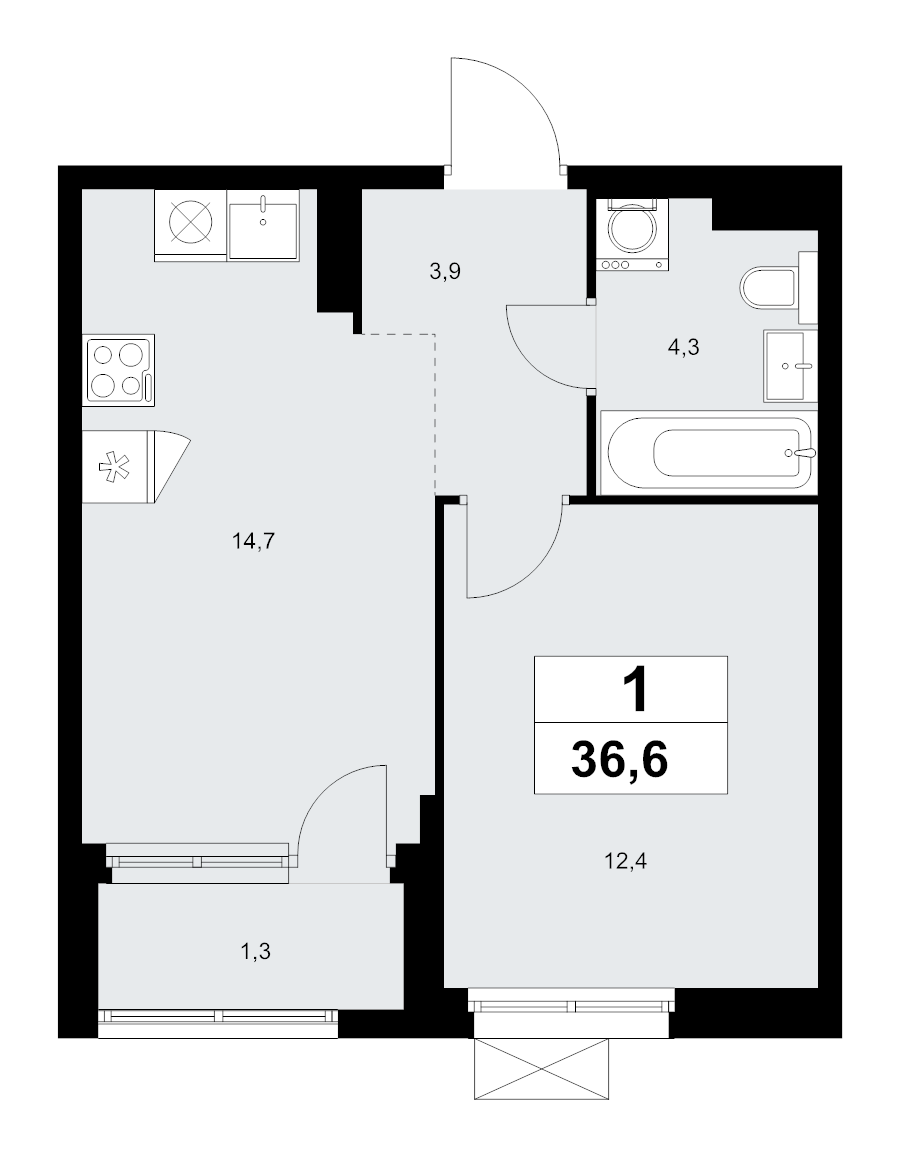 1 ккв 36,6 м²