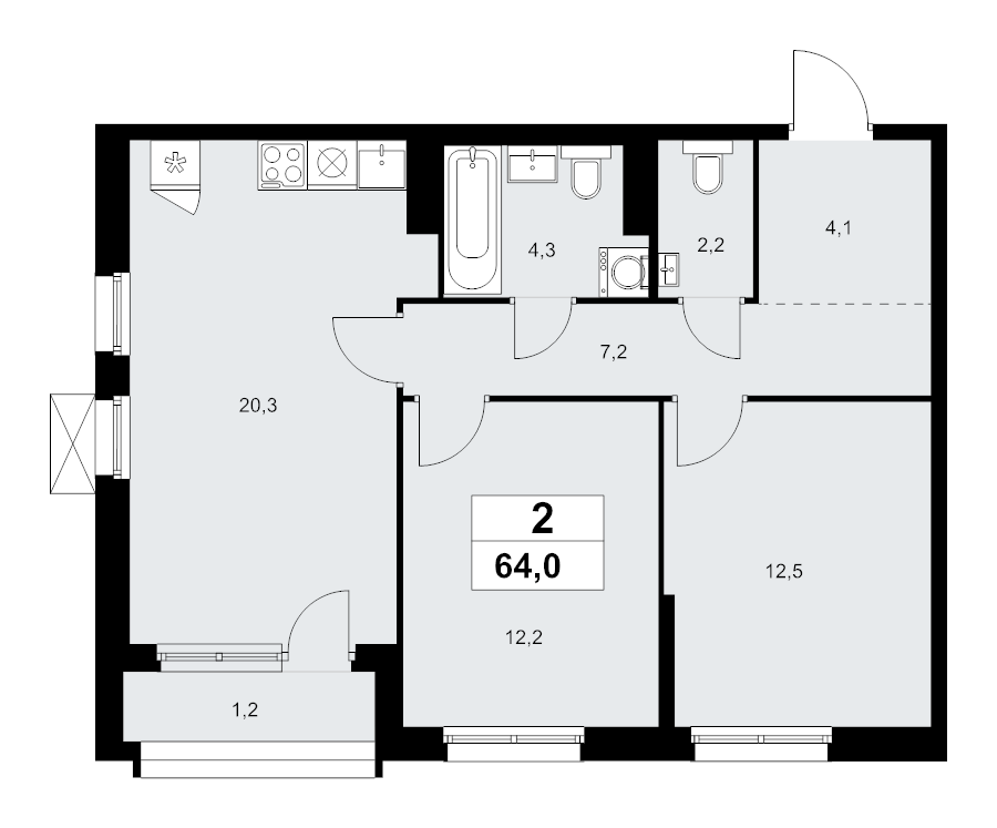 3 ккв (Евро) 64 м²