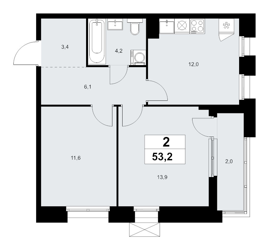 2 ккв 53,2 м²