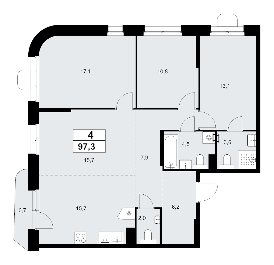 4 ккв (Евро) 97,3 м²