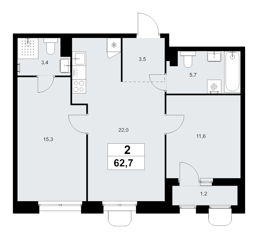 3 ккв (Евро) 62,7 м²