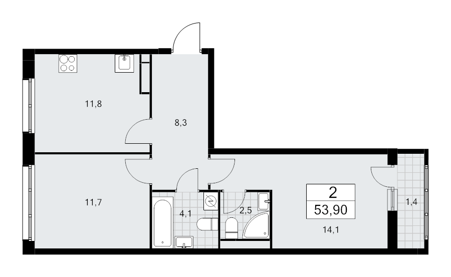 2 ккв 53,9 м²