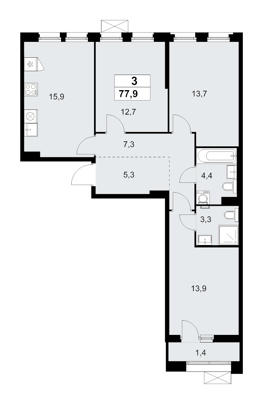4 ккв (Евро) 77,9 м²