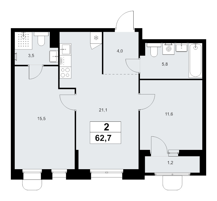 3 ккв (Евро) 62,7 м²