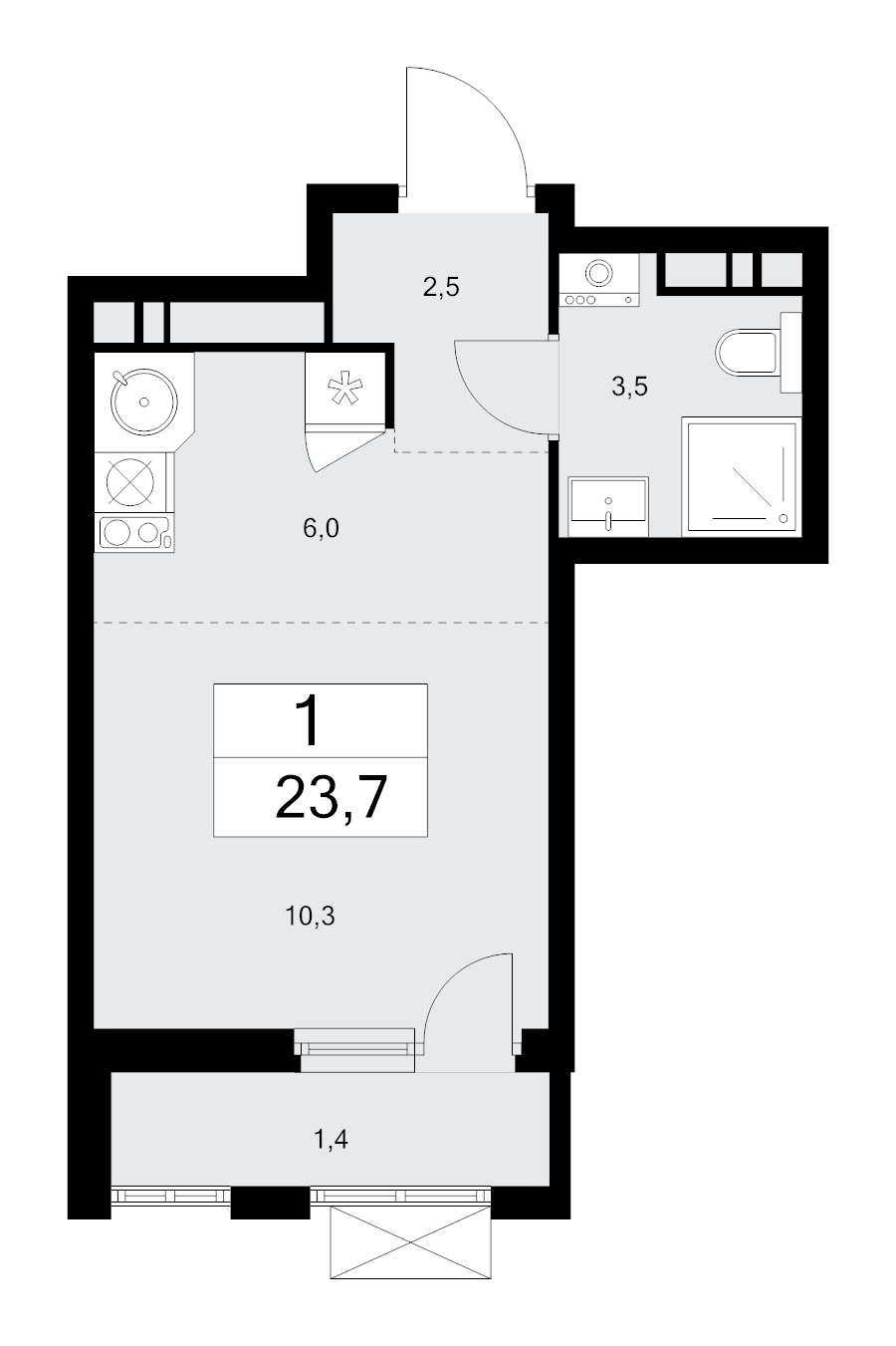 Студия 23,7 м²