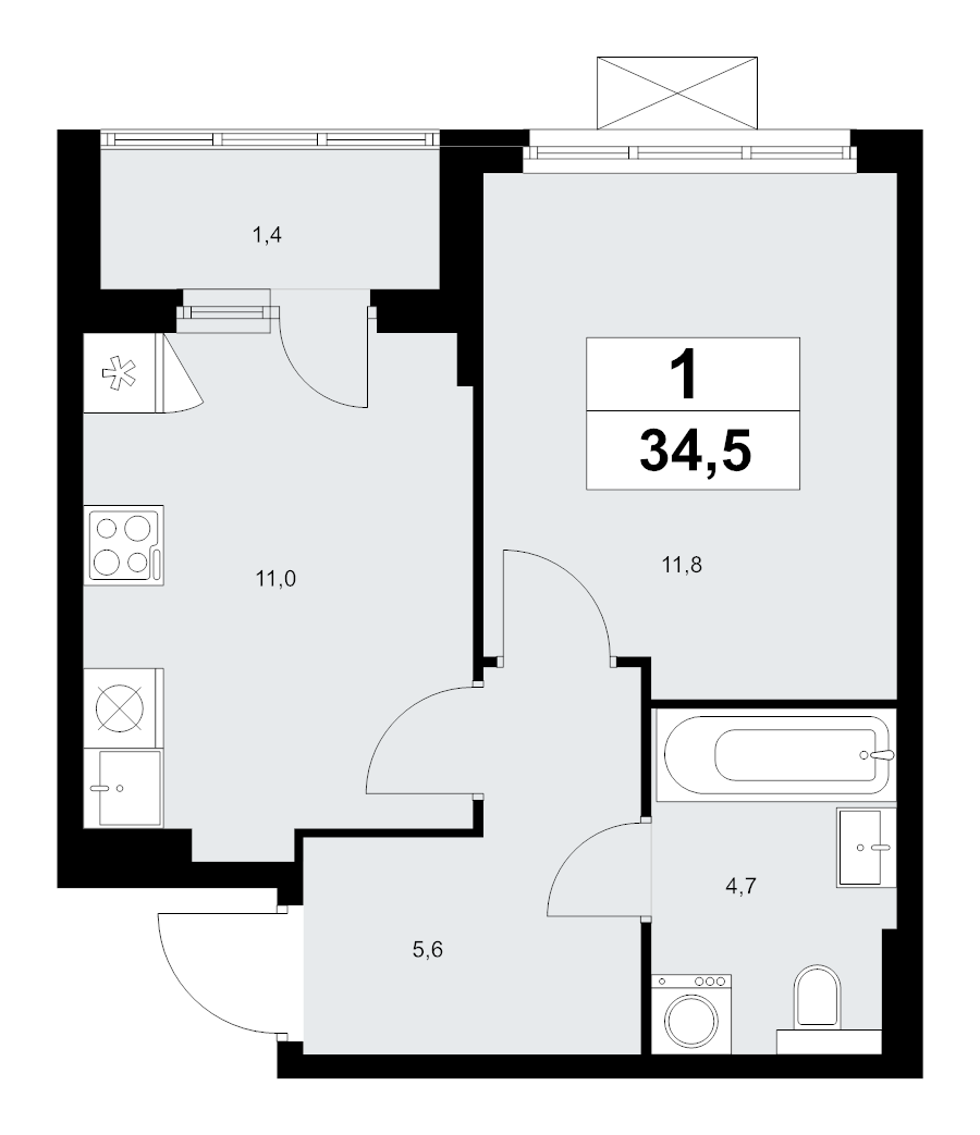 1 ккв 34,5 м²