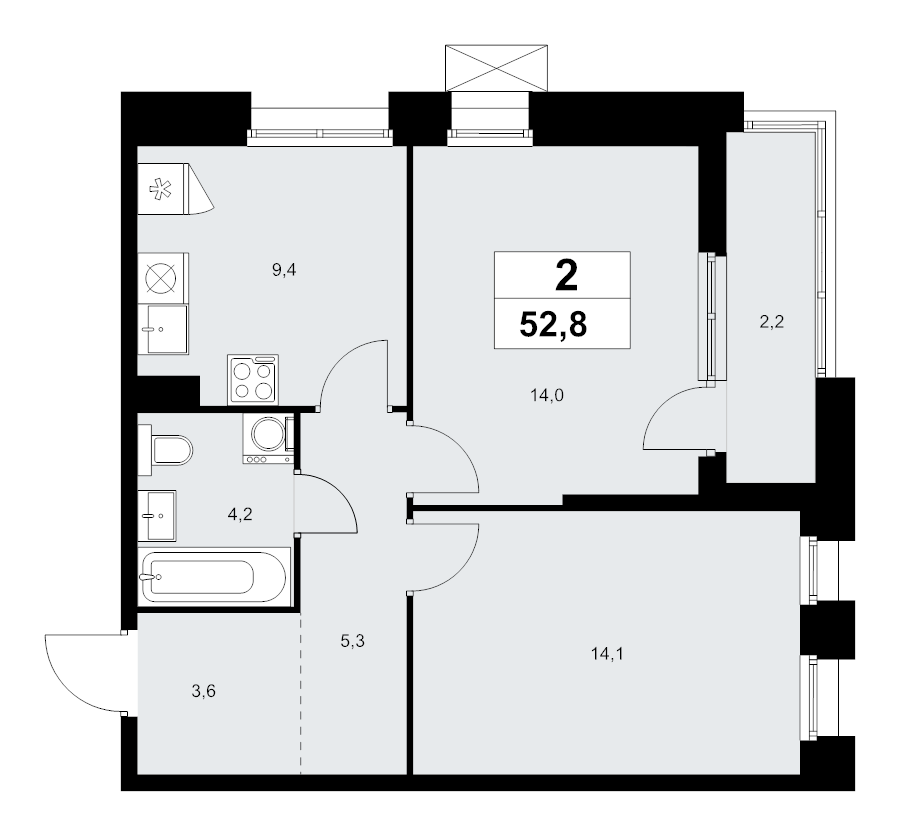 2 ккв 52,8 м²